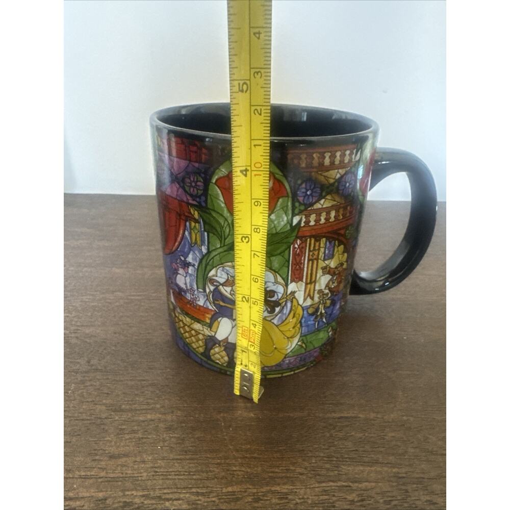 Disney Beauty & The Beast 20 oz Mug Stained Glass Rose Window Lumiere Cogsworth - Picture 9 of 10